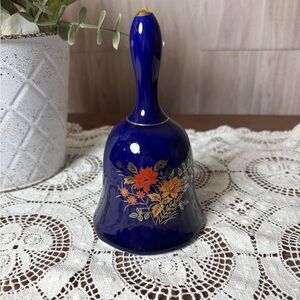 Vintage Japanese Porcelain Bell Cobalt Blue with Floral Design